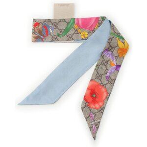 Gucci Silk GG Flora Scarf Blue